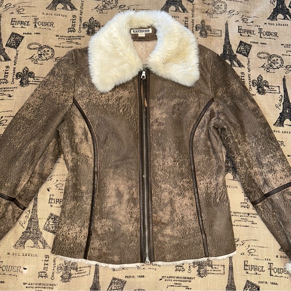 Express Vntg Distressed Genuine Suede Leather Zip Up Softest Faux - Picture 6 of 15